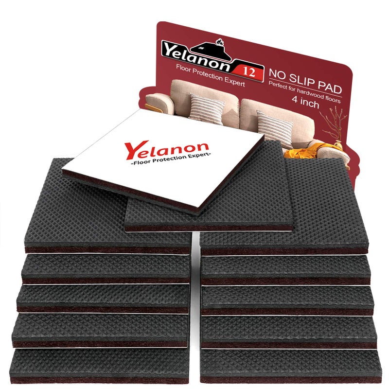 Yelanon Non Slip Furniture Pads -12pcs 4" Furniture Grippers Hardwood Floors, Non Skid for Furniture Legs,Self Adhesive Rubber Feet, Anti Slide Furniture Floors Protectors for Keep Couch Stoppers - Image 1